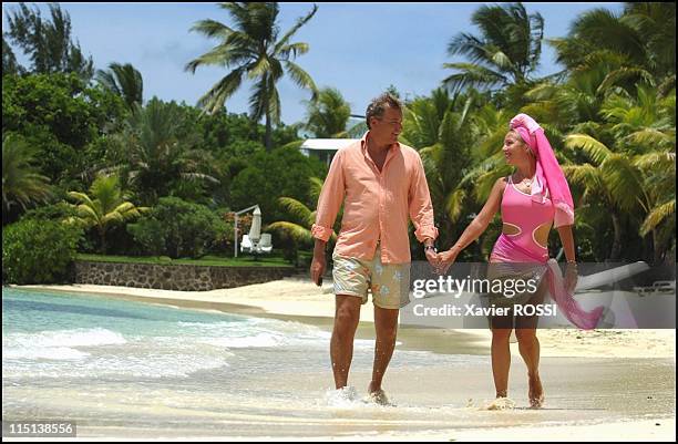 Prince Charles and wife Camilla of Bourbon Siciles with daughter Maria Carolina in Grand Baie, Mauritius island on January 30, 2004.