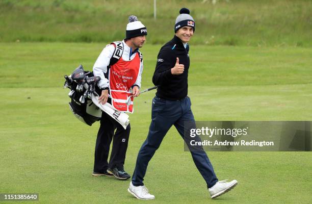 Matthias Schwab of Austria reacts after playing his third shot into the seventh green during the second round of the Made in Denmark at Himmerland...