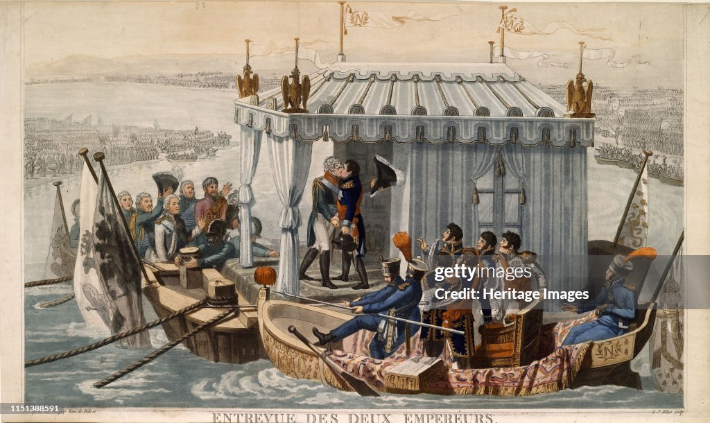 Meeting Of Emperors Alexander I Of Russia And Napoleon I Of France At The Neman Near Tilsit On July Artist: Debret