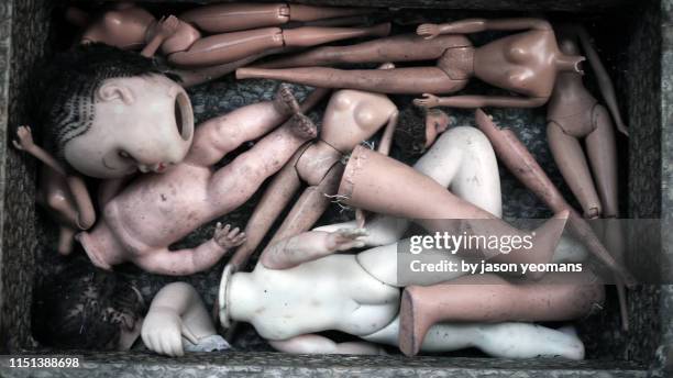 dolls in a suitcase - decapitated stock pictures, royalty-free photos & images