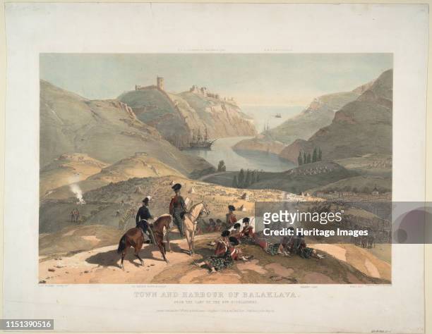 Town and harbour of Balaklava from the camp of the 93rd Highlanders, 1854. From a private collection. Artist O'Reilly, Montagu, Lt., British Army .