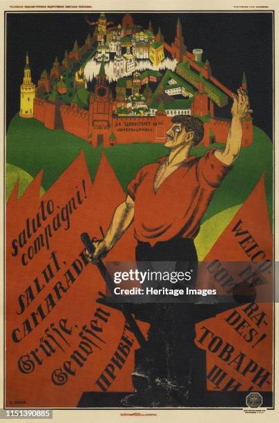 Long live the 3rd International!, 1920. Found in the collection of the Russian State Library, Moscow. Artist Moor, Dmitri Stachievich .