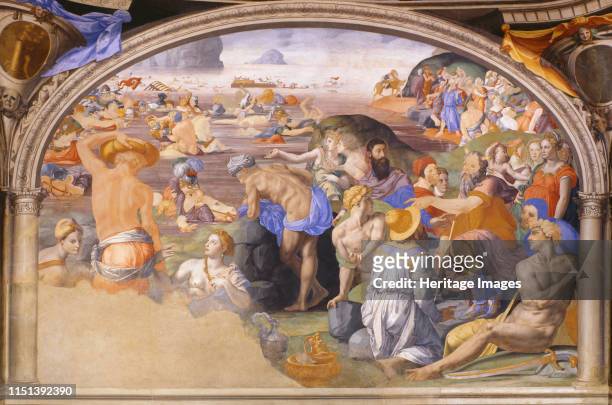 The Israelites crossing of the Red Sea, 1540-1545. Found in the collection of the Palazzo Vecchio, Florence. Artist Bronzino, Agnolo .