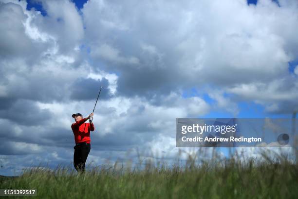 Matt Wallace of England plays his second shot on the fourth hole during the second round of the Made in Denmark at Himmerland Golf & Spa Resort on on...