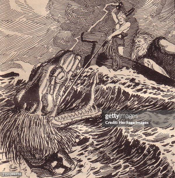 Thor and Hymir Fishing. Illustration for The Edda: Germanic Gods and Heroes by Hans von Wolzogen. Private Collection. Artist Stassen, Franz .