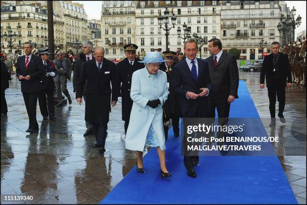 Paris Mayor Bertrand Delanoe greets Queen Elizabeth II of England at Paris City Hall on the second day of her 3-day State visit to France in Paris,...