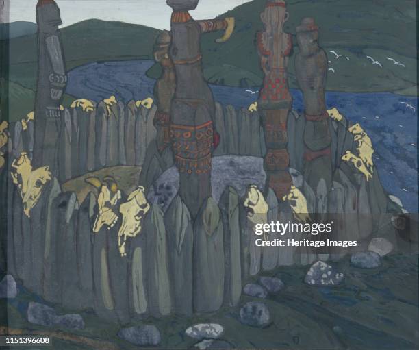 Idols, 1901. Found in the collection of State Russian Museum, St. Petersburg. Artist Roerich, Nicholas .