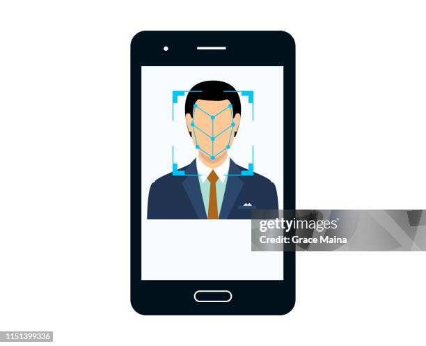 bio-metriken of a man, face detection, recognition and identification - pin eingabe stock-grafiken, -clipart, -cartoons und -symbole