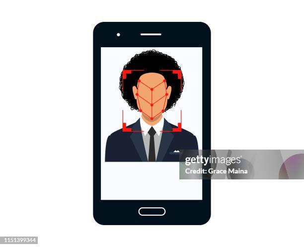 bio-metrics of a man , face detection, recognition and identification - probe card stock illustrations