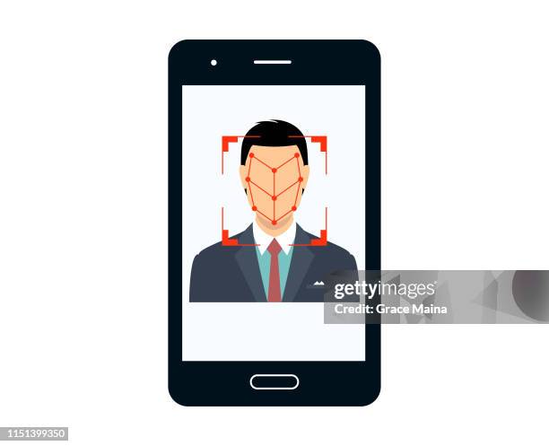 bio-metrics of a man , face detection, recognition and identification - safety equipment stock illustrations