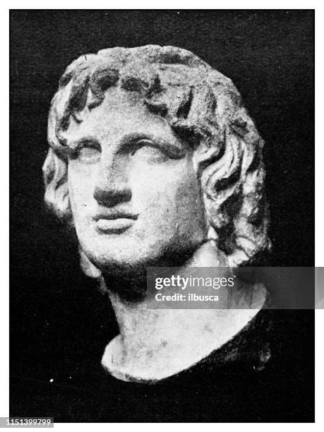 atlas of classical portraits - greek: statue of alexander the great - bust sculpture stock illustrations