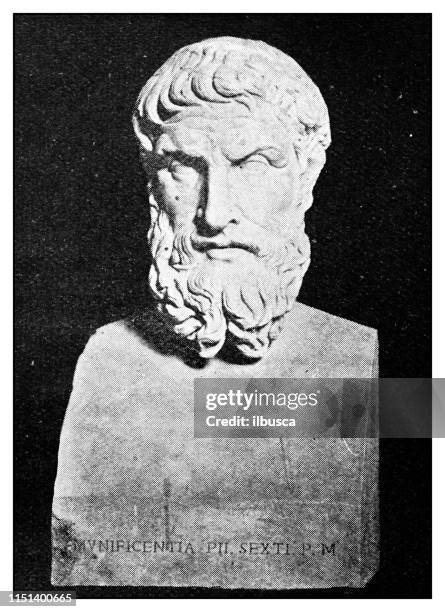 ilustraciones, imágenes clip art, dibujos animados e iconos de stock de atlas de retratos clásicos-griego: estatua de epicuro - epicuro