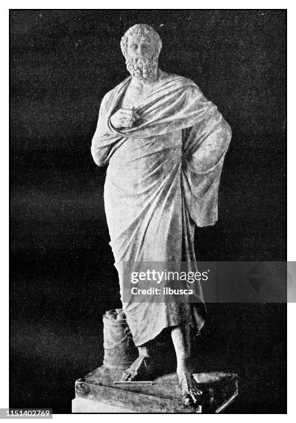 stockillustraties, clipart, cartoons en iconen met atlas van de klassieke portretten-grieks: standbeeld van sophocles - greek statue