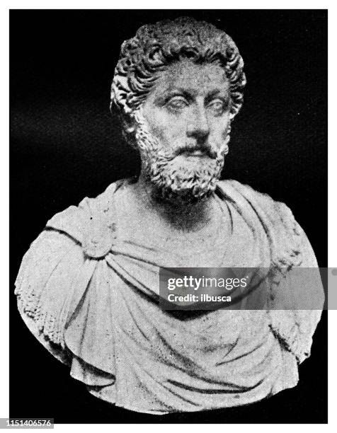 atlas of classical portraits - roman: statue of marcus aurelius - bust sculpture stock illustrations