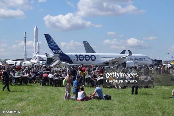 Crowd and general panoramic view of the 53rd International Paris Air Show 2019 in Le Bourget, France on 21 June 2019. The air show is named in French...