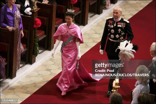 Wedding of Prince Frederik of Denmark and Mary Donaldson: arrivals at the cathedral in Copenhagen, Denmark on May 14, 2004 - Princess Alexandra.