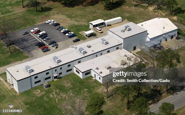 Aerial view of the Building 1200 built to house the Hot Gas Radiation Facility and 6-Inch Expansion Tube at Langley Research Center, Hampton,...