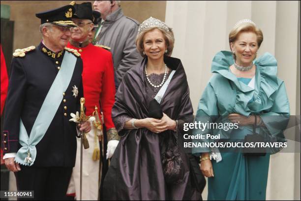 Wedding of Prince Frederik of Denmark and Mary Donaldson: arrivals at the cathedral in Copenhagen, Denmark on May 14, 2004 - King Albert, Queen Sofia...