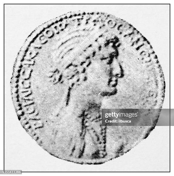 atlas of classical portraits - roman: coin of cleopatra - cleopatra statue stock illustrations