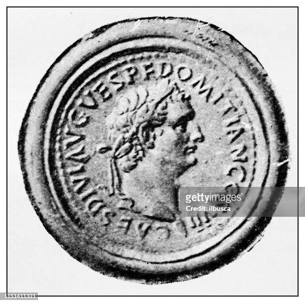 atlas of classical portraits - roman: coin of domitian - ancient roman coin stock illustrations