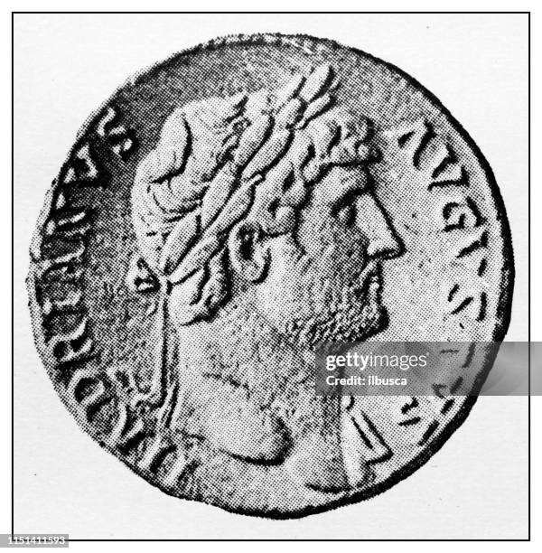 atlas der klassischen porträts-roman: münze von hadrian - ancient greece photos stock-grafiken, -clipart, -cartoons und -symbole