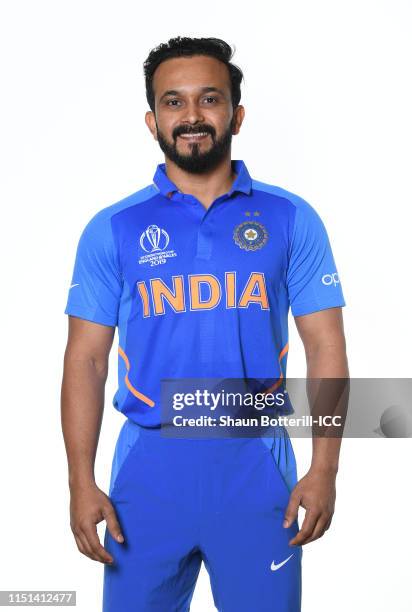 Kedar Jadhav of India poses for a portrait prior to the ICC Cricket World Cup 2019 at the Plaza Hotel on May 24, 2019 in London, England.