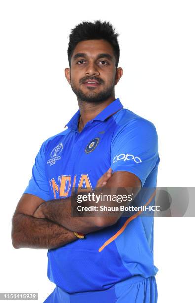 Vijay Shankar of India poses for a portrait prior to the ICC Cricket World Cup 2019 at the Plaza Hotel on May 24, 2019 in London, England.