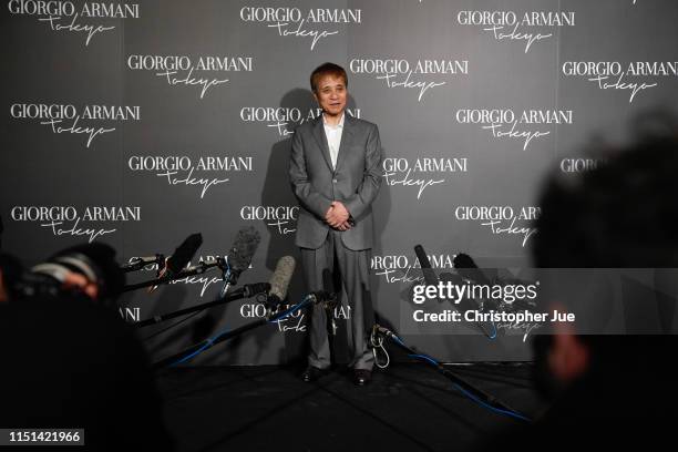 Japanese architect Tadao Ando is interviewed by the media at the Giorgio Armani 2020 Cruise Collection on May 24, 2019 in Tokyo, Japan.
