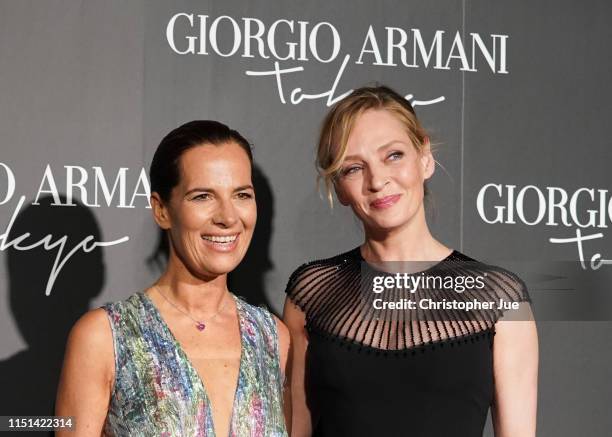 Roberta Armani and U.S. Actress Uma Thurman arrives at the Giorgio Armani 2020 Cruise Collection on May 24, 2019 in Tokyo, Japan.