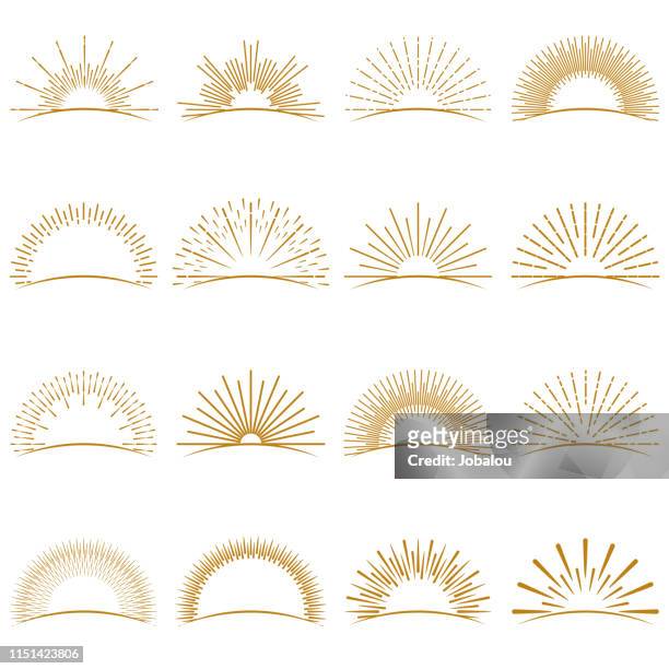 golden burst sunset rays collection - goldene sonne stock-grafiken, -clipart, -cartoons und -symbole