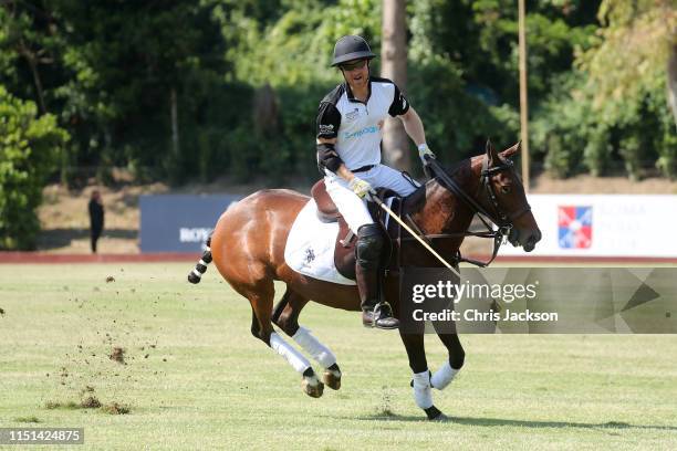 Harry, Duke of Sussex of Team Sentebale St Regis rides during the Sentebale ISPS Handa Polo Cup at Roma Polo Club on May 24, 2019 in Rome, Italy....