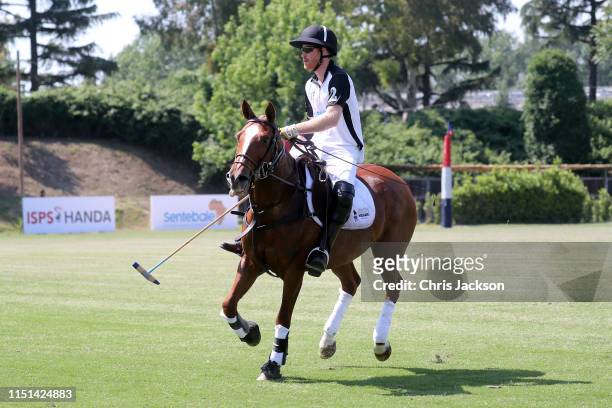 Harry, Duke of Sussex of Team Sentebale St Regis rides during the Sentebale ISPS Handa Polo Cup at Roma Polo Club on May 24, 2019 in Rome, Italy....