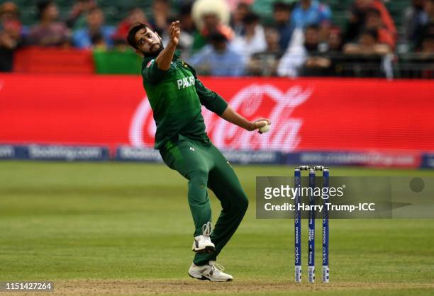 Imad Wasim of Pakistan bowls during the ICC Cricket World Cup 2019 Warm Up match between Pakistan and Afghanistan at Bristol County Ground on May 24,...