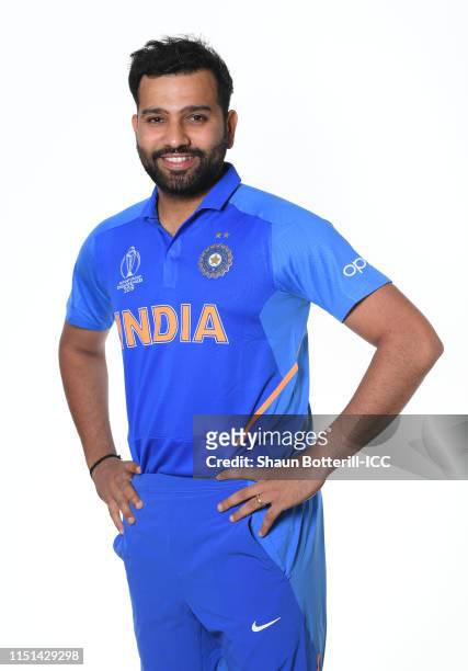 Rohit Sharma of India poses for a portrait prior to the ICC Cricket World Cup 2019 at the Plaza Hotel on May 24, 2019 in London, England.