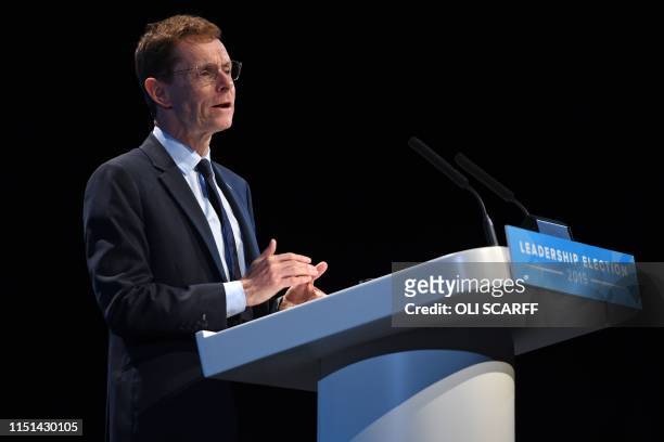 West Midlands mayor Andy Street gives an introduction at a Conservative Party leadership hustings event in Birmingham, central England on June 22,...