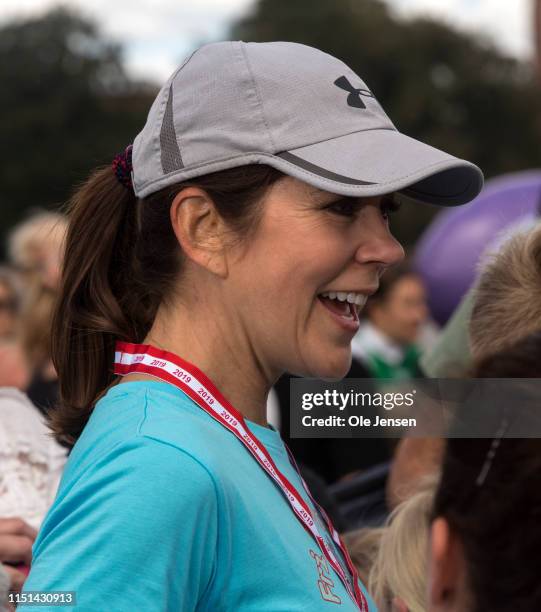 Crown Princess Mary of Denmark seen at the relay run for children held by The Mary Foundation and Save The Children on June 22, 2019 in Copenhagen,...