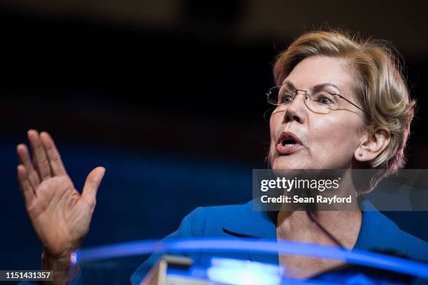 Democratic presidential candidate, Sen. Elizabeth Warren addresses the crowd at the 2019 South Carolina Democratic Party State Convention on June 22,...