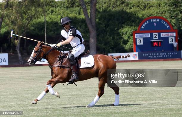 The Duke of Sussex Prince Harry attends the 2019 Sentebale ISPS Handa Polo Cup at Roma Polo Club on May 24, 2019 in Rome, Italy. Sentebale has been...