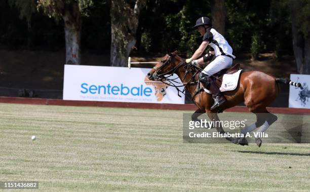 The Duke of Sussex Prince Harry attends the 2019 Sentebale ISPS Handa Polo Cup at Roma Polo Club on May 24, 2019 in Rome, Italy. Sentebale has been...
