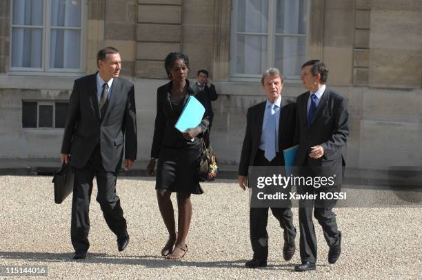 Arrivals at the first ministers' cabinet meeting after a government reshuffle following legislative elections at the Elysee Palace in Paris, France...