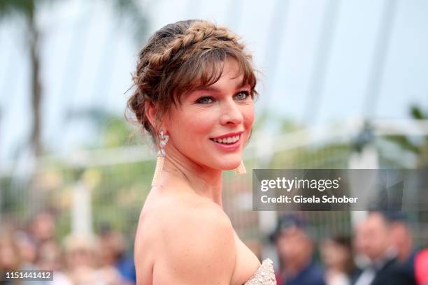 Milla Jovovich attends the screening of "Sibyl" during the 72nd annual Cannes Film Festival on May 24, 2019 in Cannes, France.