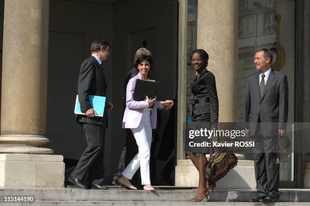 Arrivals at the first ministers' cabinet meeting after a government reshuffle following legislative elections at the Elysee Palace in Paris, France...