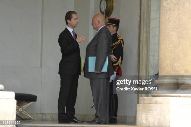 Arrivals at the first ministers' cabinet meeting after a government reshuffle following legislative elections at the Elysee Palace in Paris, France...