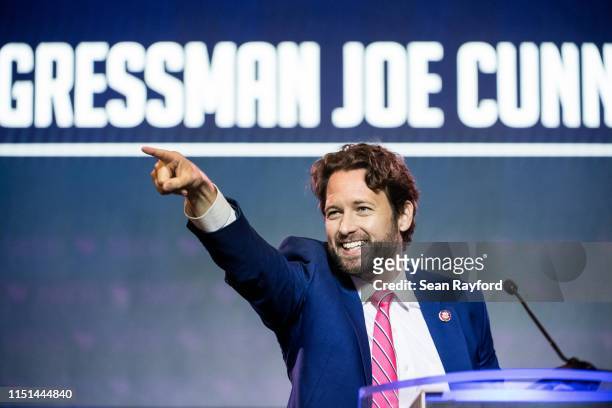 Rep. Joe Cunningham addresses the crowd at the 2019 South Carolina Democratic Party State Convention on June 22, 2019 in Columbia, South Carolina....