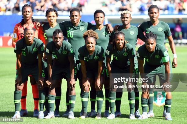 Nigeria's players pose ahead of the France 2019 Women's World Cup round of sixteen football match between Germany and Nigeria, on June 22 at the...