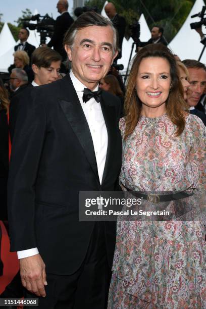 Philippe Douste-Blazy and Marie-Yvonne Douste-Blazy attend the screening of "Sibyl" during the 72nd annual Cannes Film Festival on May 24, 2019 in...