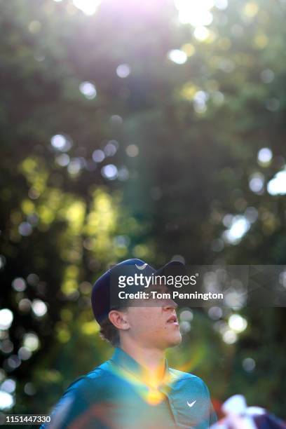 Cameron Champ of the United States looks on before playing his shot from the sixth tee during the second round of the Charles Schwab Challenge at...