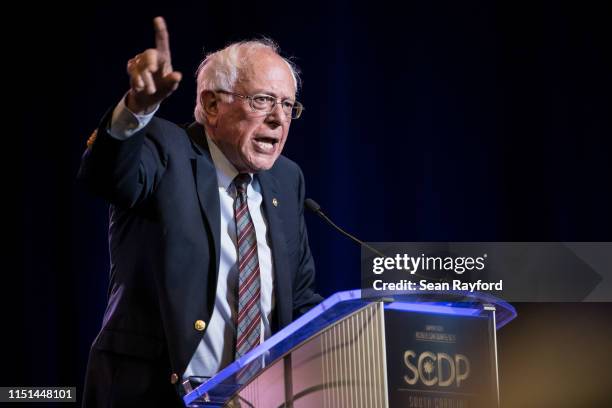 Democratic presidential candidate, Sen. Bernie Sanders speaks to the crowd during the 2019 South Carolina Democratic Party State Convention on June...