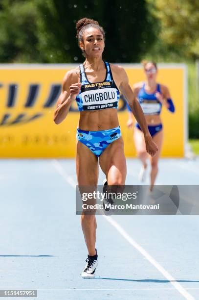 Maria Benedict Chigbolu competes in the women's 400m final race during the Riunione Italiana di Velocità athletic meeting in Rieti, Italy.