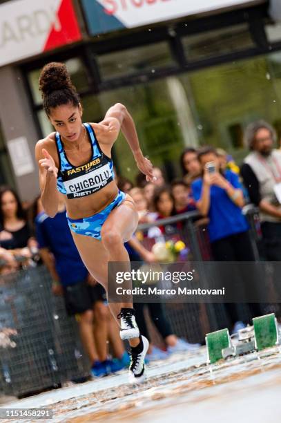 Maria Benedict Chigbolu competes in the women's 400m final race during the Riunione Italiana di Velocità athletic meeting in Rieti, Italy.